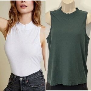 Nation LTD Bria Tank Top Mock Neck Sleeveless Pima Cotton Green Medium Casual
